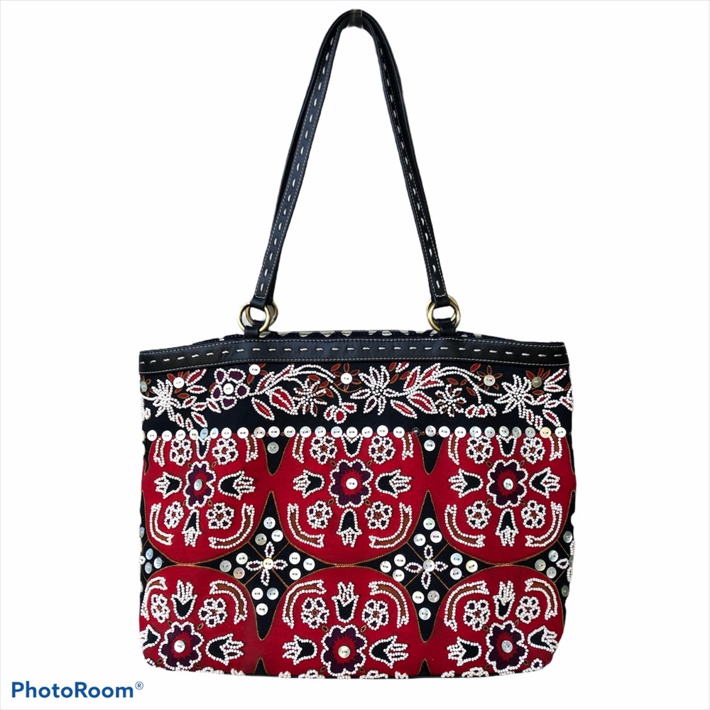 Isabella Fiore Red Black Beaded bag purse floral